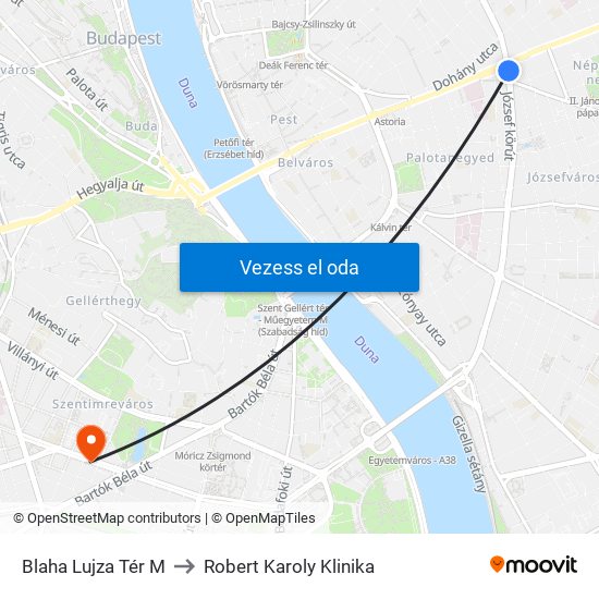 Blaha Lujza Tér M to Robert Karoly Klinika map