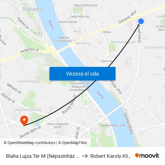 Blaha Lujza Tér M (Népszínház Utca) to Robert Karoly Klinika map