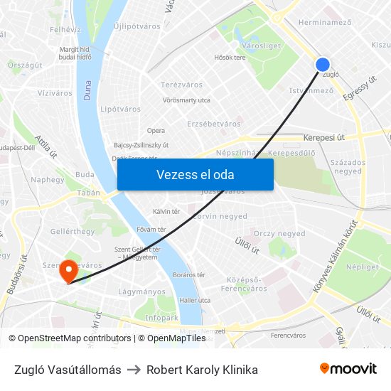 Zugló Vasútállomás to Robert Karoly Klinika map