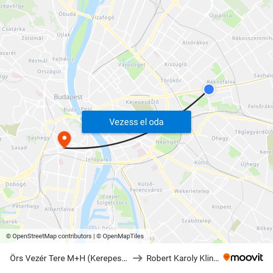 Örs Vezér Tere M+H (Kerepesi Út) to Robert Karoly Klinika map