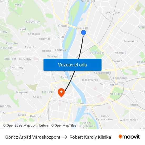 Göncz Árpád Városközpont to Robert Karoly Klinika map