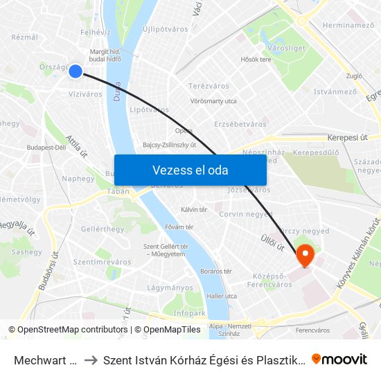 Mechwart Liget to Szent István Kórház Égési és Plasztikai Sebészet map