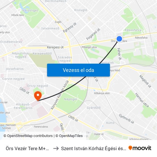 Örs Vezér Tere M+H (Kerepesi Út) to Szent István Kórház Égési és Plasztikai Sebészet map