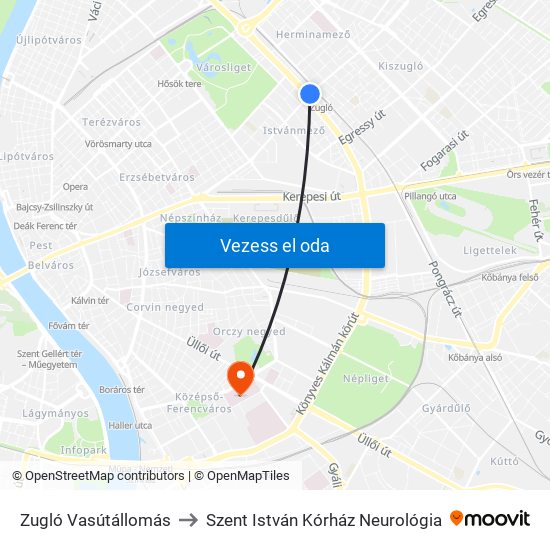 Zugló Vasútállomás to Szent István Kórház Neurológia map