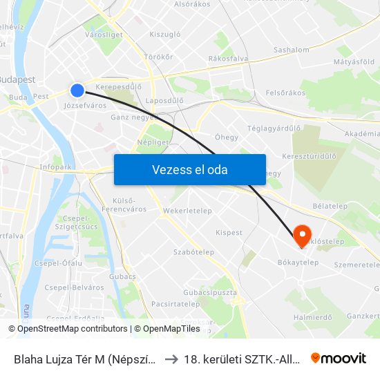 Blaha Lujza Tér M (Népszínház Utca) to 18. kerületi SZTK.-Allergológia map