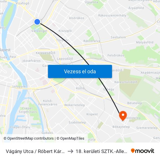 Vágány Utca / Róbert Károly Körút to 18. kerületi SZTK.-Allergológia map
