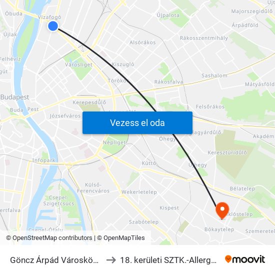 Göncz Árpád Városközpont to 18. kerületi SZTK.-Allergológia map