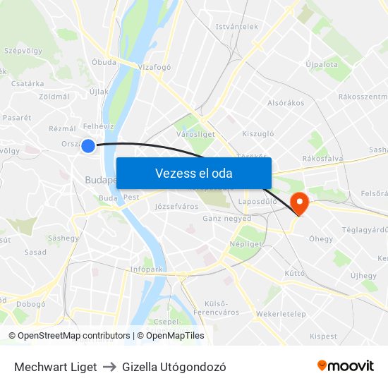 Mechwart Liget to Gizella Utógondozó map