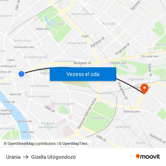 Uránia to Gizella Utógondozó map