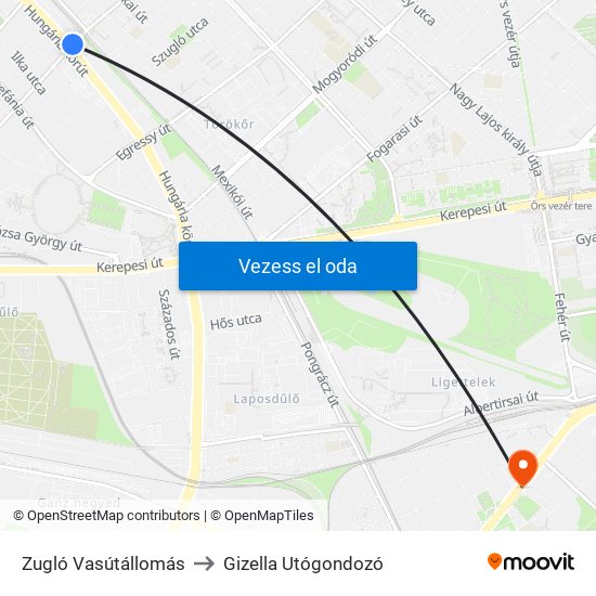 Zugló Vasútállomás to Gizella Utógondozó map