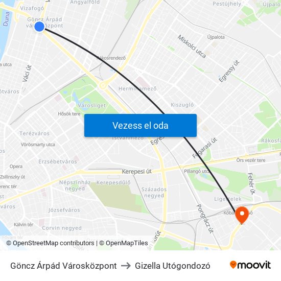 Göncz Árpád Városközpont to Gizella Utógondozó map