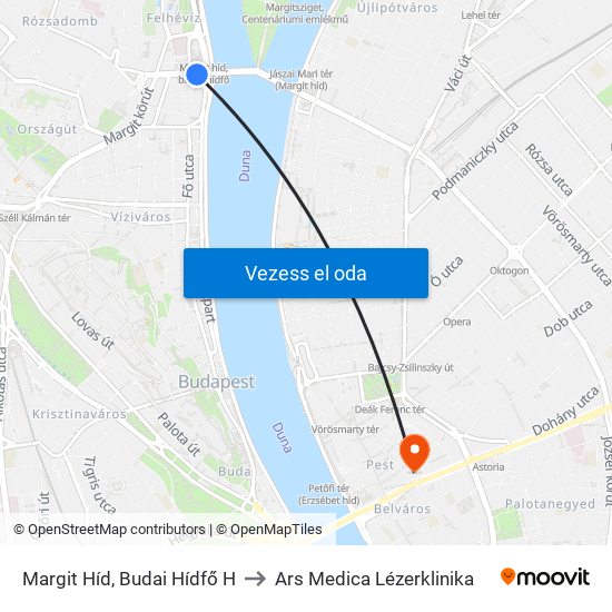 Margit Híd, Budai Hídfő H to Ars Medica Lézerklinika map