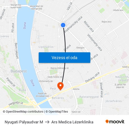 Nyugati Pályaudvar M to Ars Medica Lézerklinika map