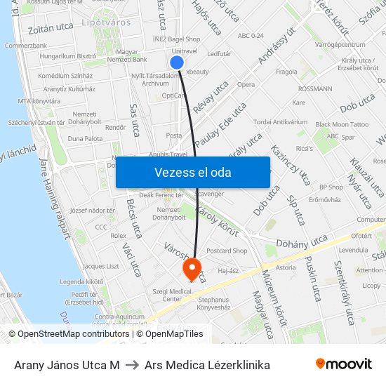 Arany János Utca M to Ars Medica Lézerklinika map