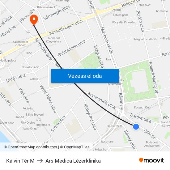 Kálvin Tér M to Ars Medica Lézerklinika map