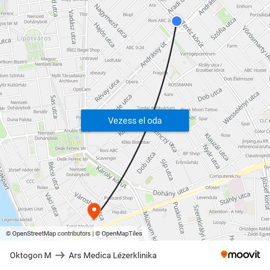 Oktogon M to Ars Medica Lézerklinika map
