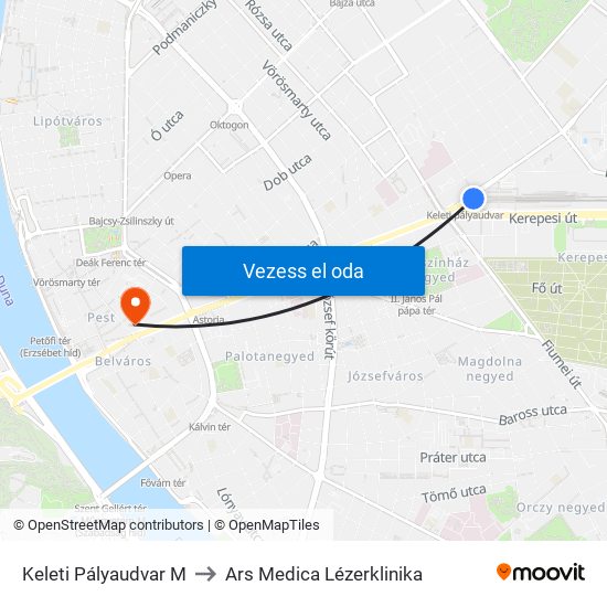 Keleti Pályaudvar M to Ars Medica Lézerklinika map