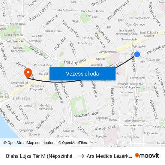 Blaha Lujza Tér M (Népszínház Utca) to Ars Medica Lézerklinika map