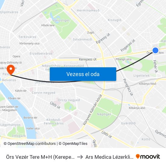 Örs Vezér Tere M+H (Kerepesi Út) to Ars Medica Lézerklinika map