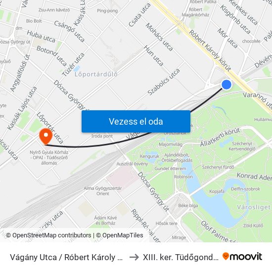 Vágány Utca / Róbert Károly Körút to XIII. ker. Tüdőgondozó map