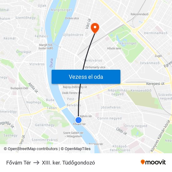 Fővám Tér to XIII. ker. Tüdőgondozó map