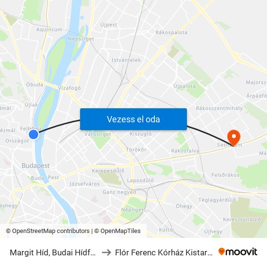 Margit Híd, Budai Hídfő H to Flór Ferenc Kórház Kistarcsa map