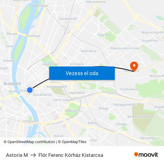 Astoria M to Flór Ferenc Kórház Kistarcsa map