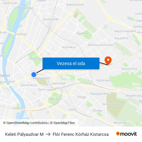 Keleti Pályaudvar M to Flór Ferenc Kórház Kistarcsa map