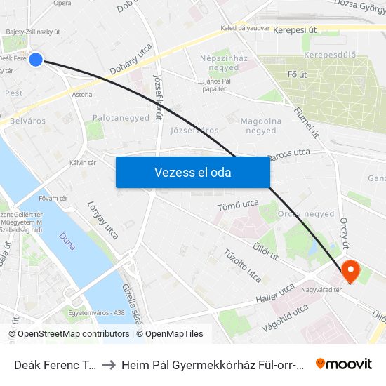 Deák Ferenc Tér M to Heim Pál Gyermekkórház Fül-orr-gégészet map