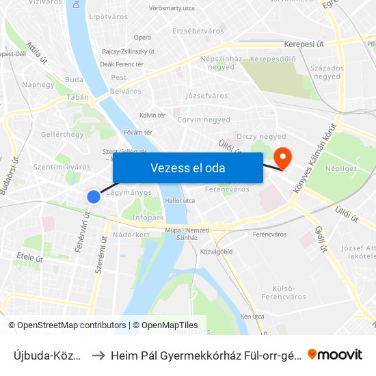 Újbuda-Központ to Heim Pál Gyermekkórház Fül-orr-gégészet map