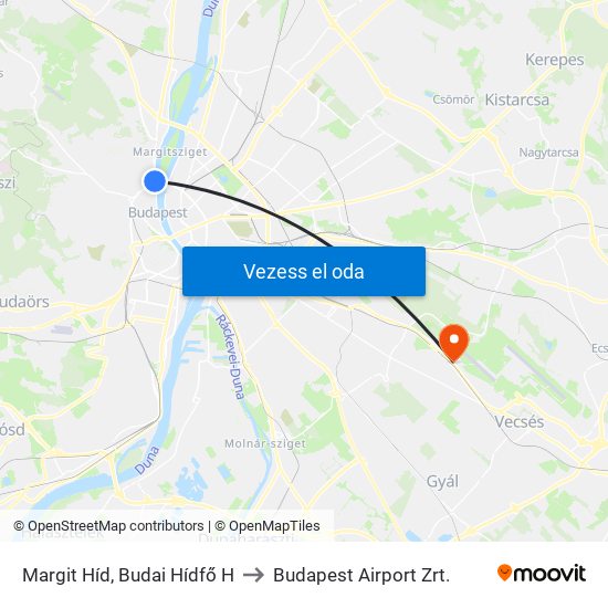 Margit Híd, Budai Hídfő H to Budapest Airport Zrt. map