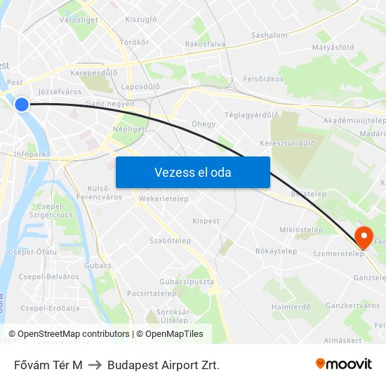Fővám Tér M to Budapest Airport Zrt. map