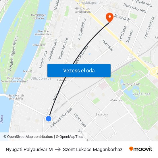 Nyugati Pályaudvar M to Szent Lukács Magánkórház map