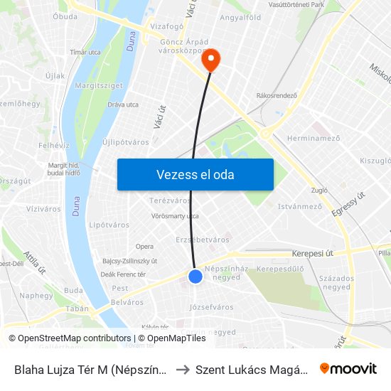 Blaha Lujza Tér M (Népszínház Utca) to Szent Lukács Magánkórház map