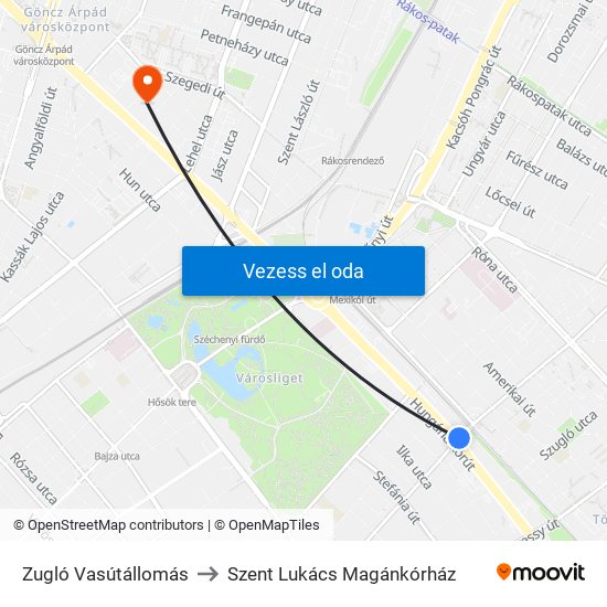 Zugló Vasútállomás to Szent Lukács Magánkórház map