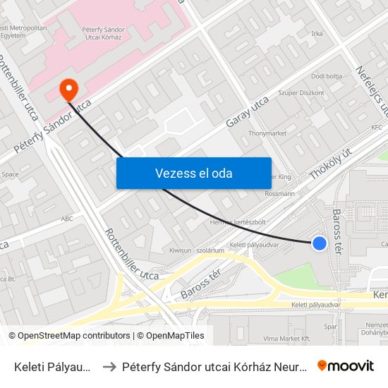 Keleti Pályaudvar to Péterfy Sándor utcai Kórház Neurológia map