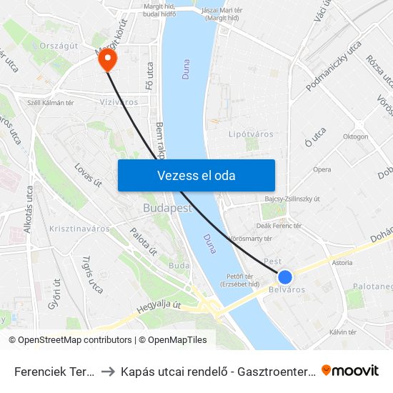 Ferenciek Tere M to Kapás utcai rendelő - Gasztroenterológia map
