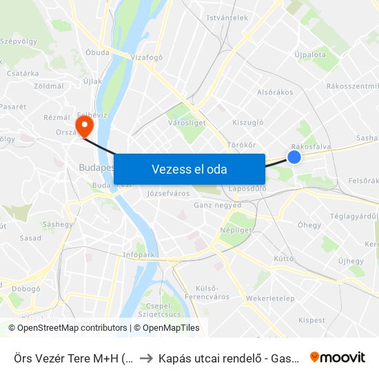 Örs Vezér Tere M+H (Kerepesi Út) to Kapás utcai rendelő - Gasztroenterológia map