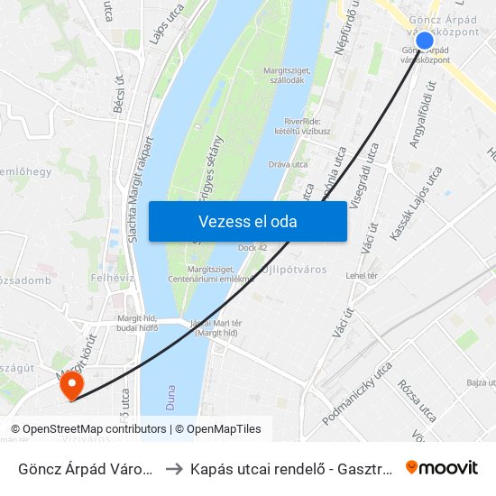 Göncz Árpád Városközpont to Kapás utcai rendelő - Gasztroenterológia map