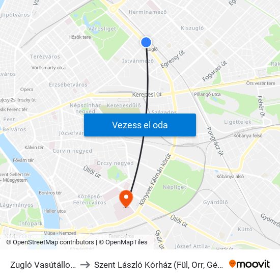 Zugló Vasútállomás to Szent László Kórház (Fül, Orr, Gégészet) map