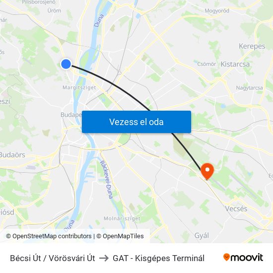 Bécsi Út / Vörösvári Út to GAT - Kisgépes Terminál map