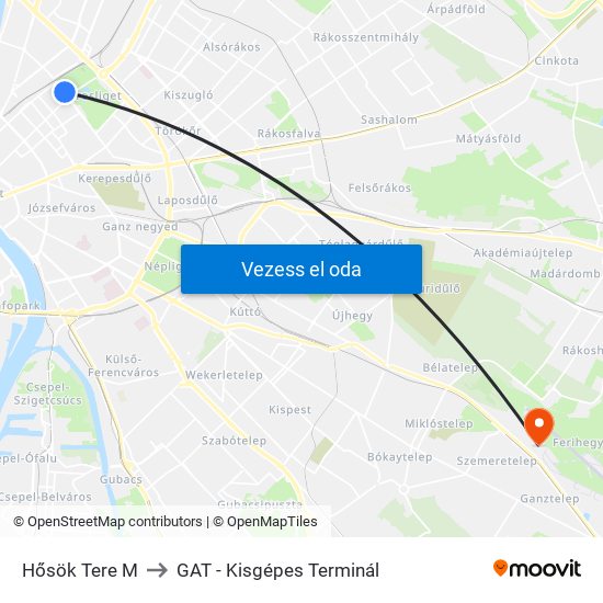 Hősök Tere M to GAT - Kisgépes Terminál map