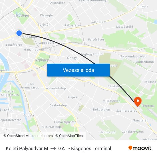 Keleti Pályaudvar M to GAT - Kisgépes Terminál map