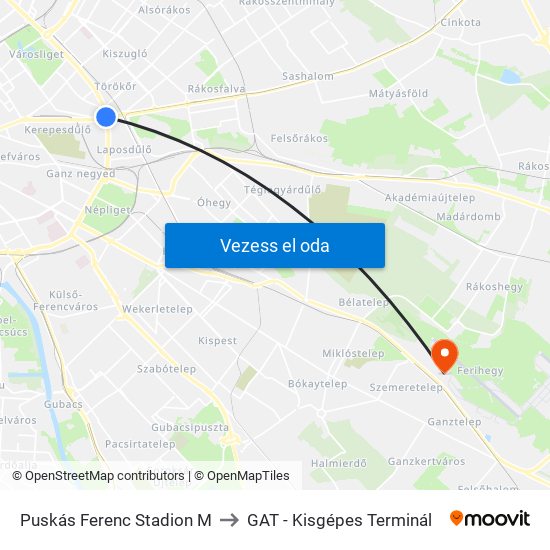 Puskás Ferenc Stadion M to GAT - Kisgépes Terminál map