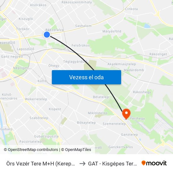 Örs Vezér Tere M+H (Kerepesi Út) to GAT - Kisgépes Terminál map