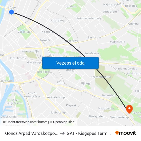 Göncz Árpád Városközpont to GAT - Kisgépes Terminál map