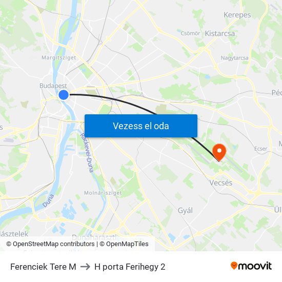 Ferenciek Tere M to H porta Ferihegy 2 map