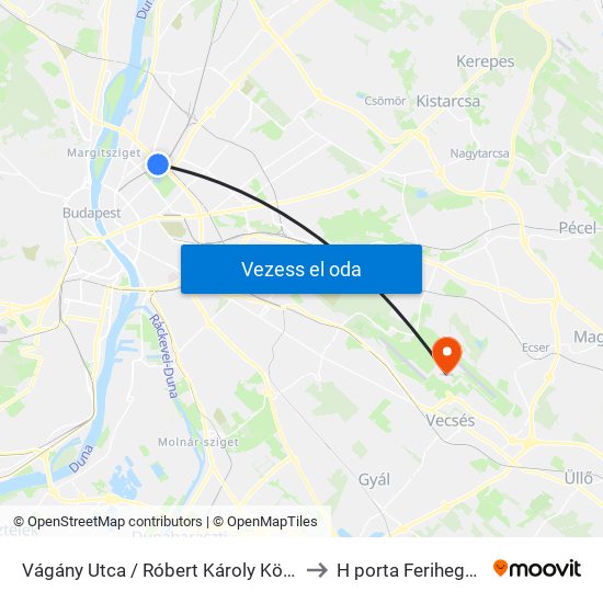 Vágány Utca / Róbert Károly Körút to H porta Ferihegy 2 map