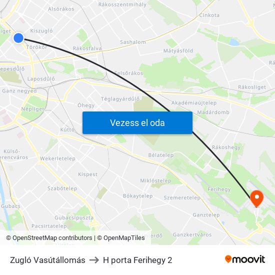 Zugló Vasútállomás to H porta Ferihegy 2 map