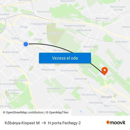 Kőbánya-Kispest M to H porta Ferihegy 2 map